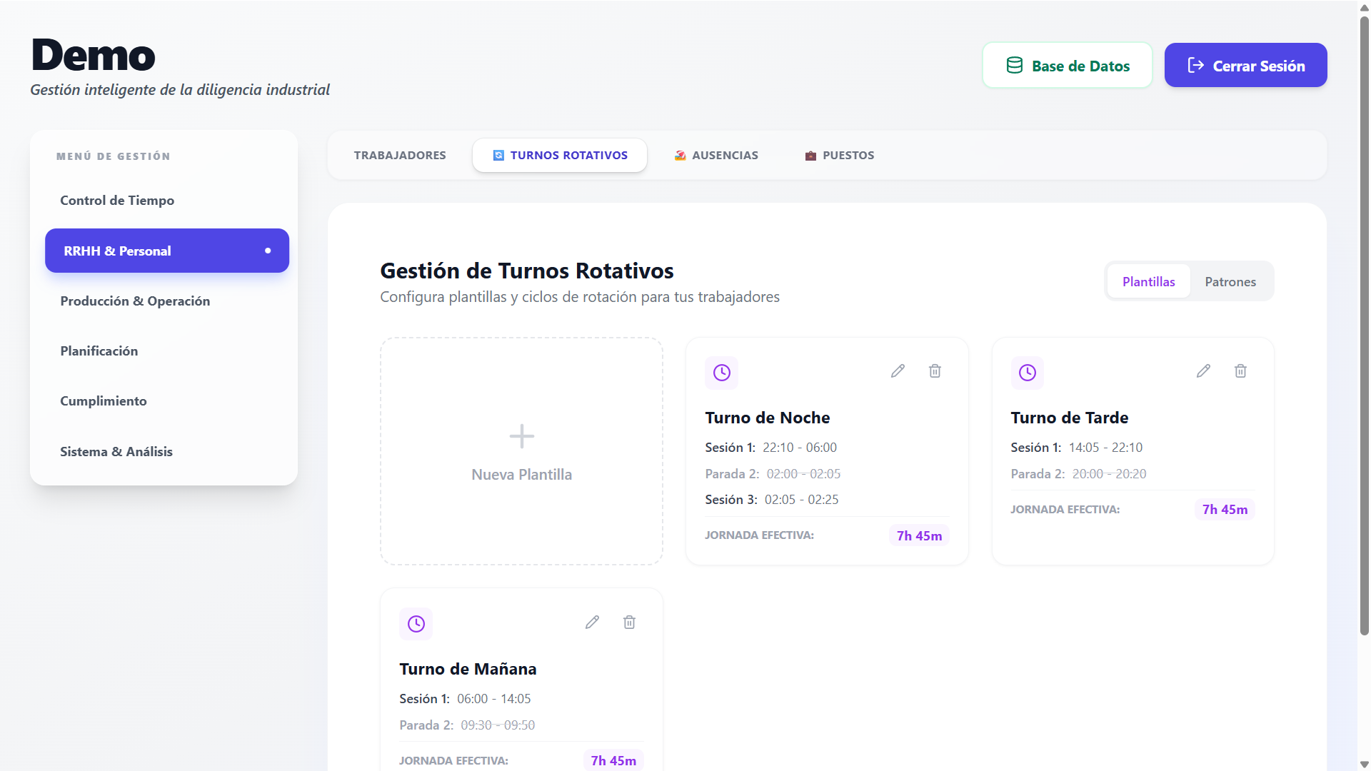 Configuración avanzada de horarios y turnos